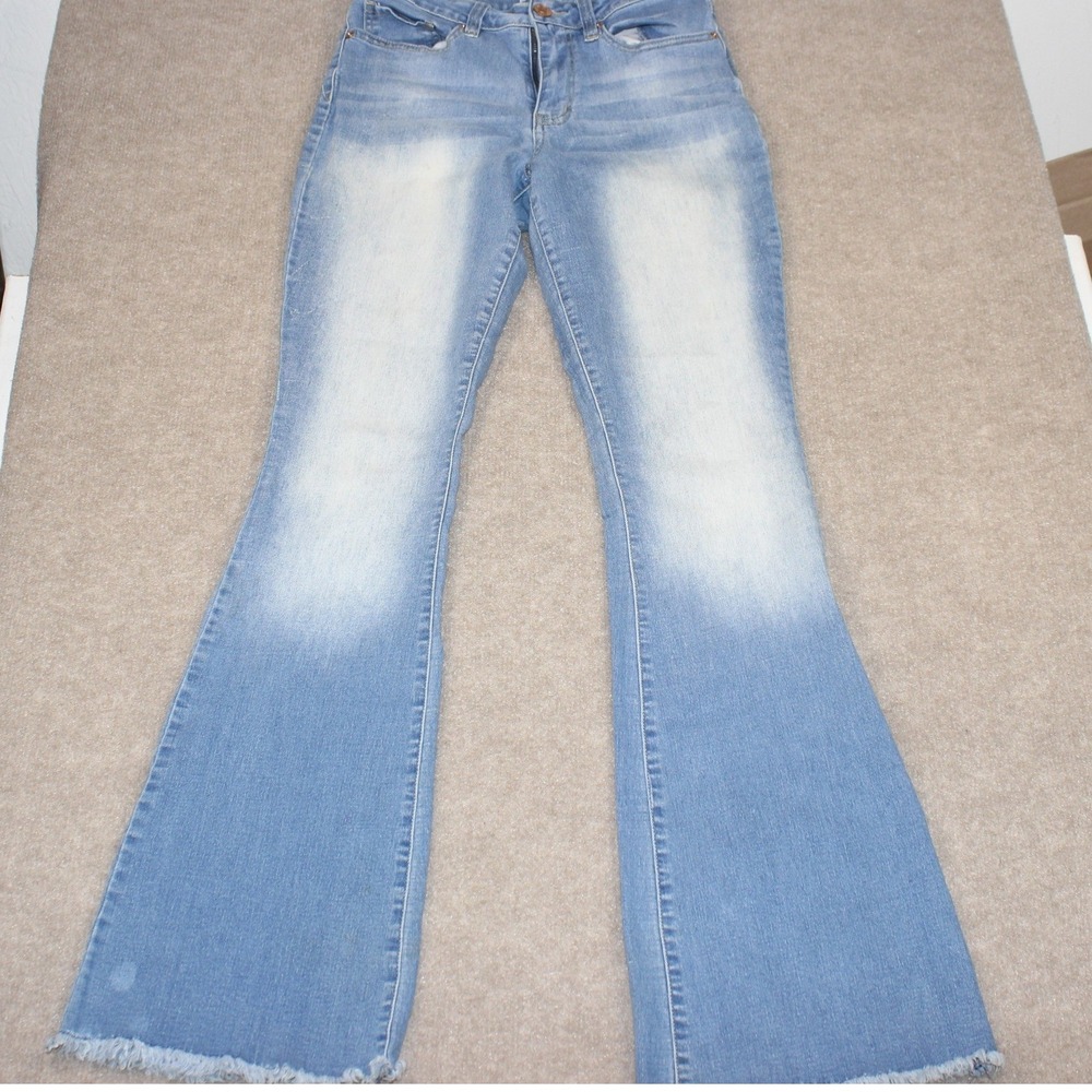 YMI Jeans Womens 5/27 Blue Light Wash High Rise Frayed Hem Flare Bell Bottoms